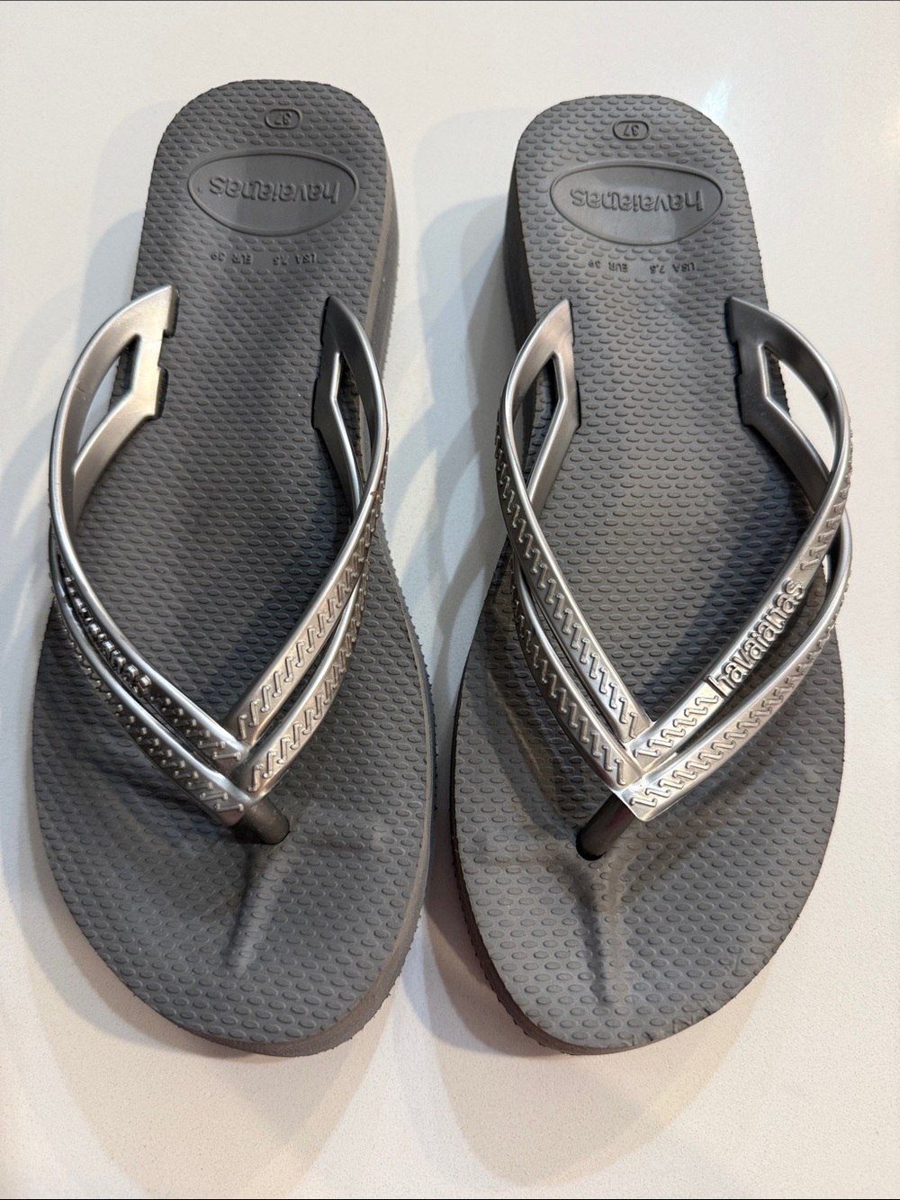 Havaianas Women's Wedges Platform Flip Flops Steel Grey Size 7.5